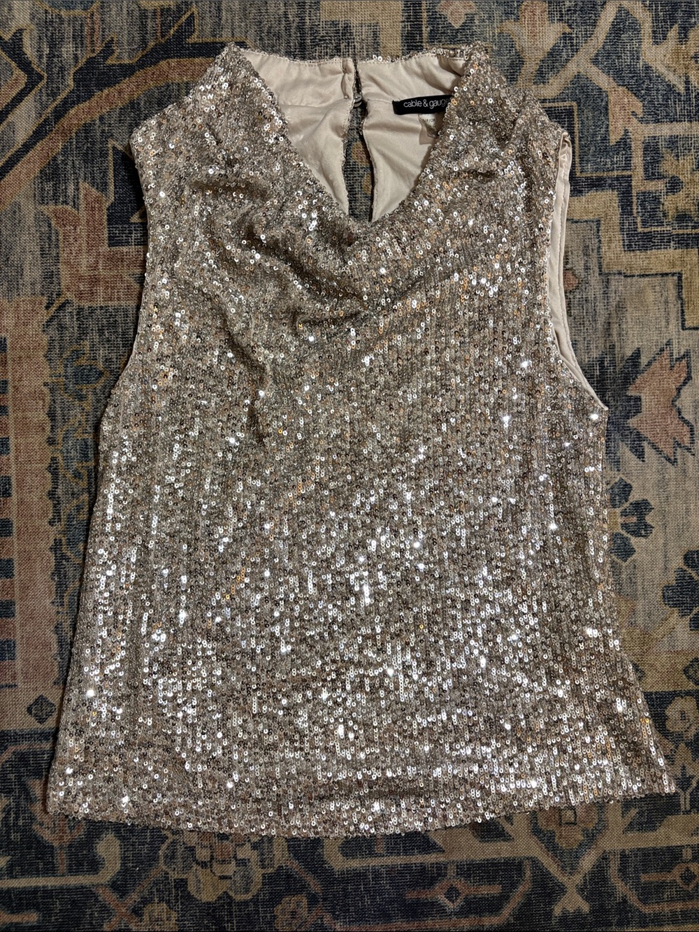 Cable & Gauge Champagne Sequin Cowl Neck Camisole
